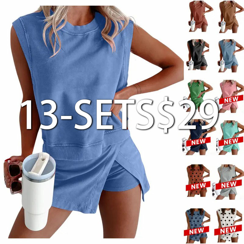 Women's Mineral Wash Cotton Tank Top & Lined Split Skirt Set – Summer Lounge Outfit