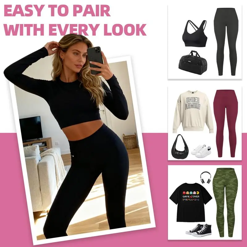 Women's high-waisted yoga pants with pockets.