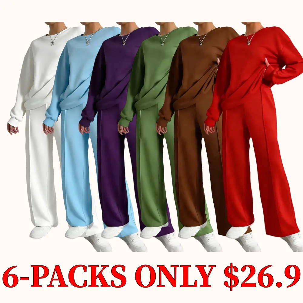 Women's casual two-piece set, featuring a round-neck long-sleeved top and trousers