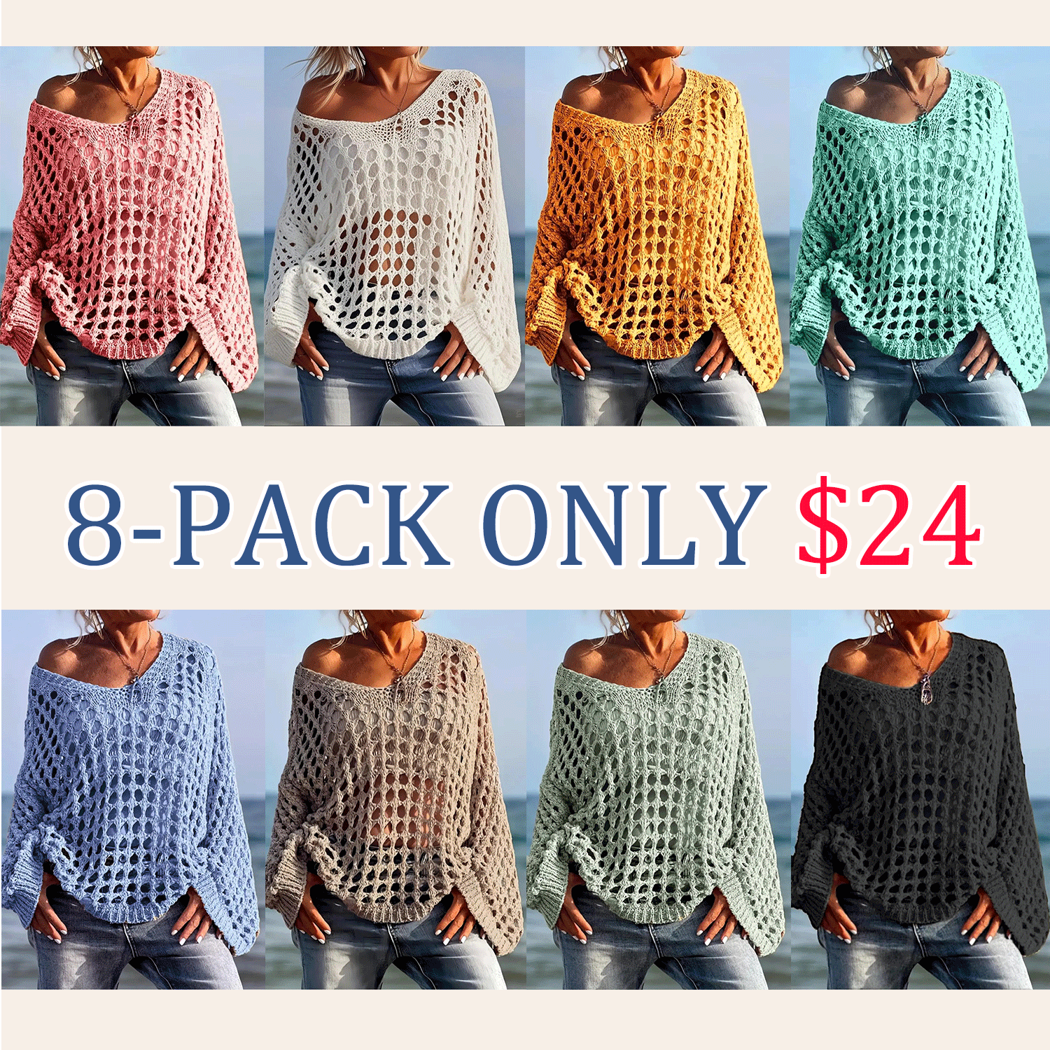 Women’s Casual Loose-Fit V-Neck Knit Top – Hollow Out Design, All-Season Wear