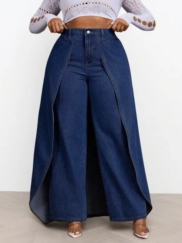 Women's fashionable denim jeans, patchwork design, casual style, suitable for everyday wear