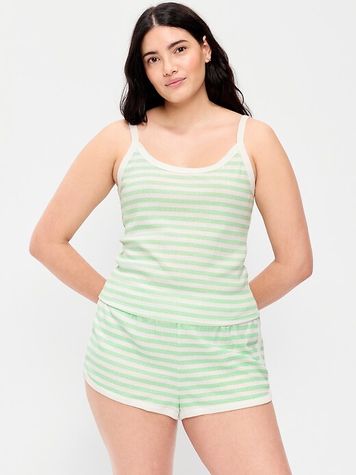 Pointelle Cami Tank Top Green Stripe