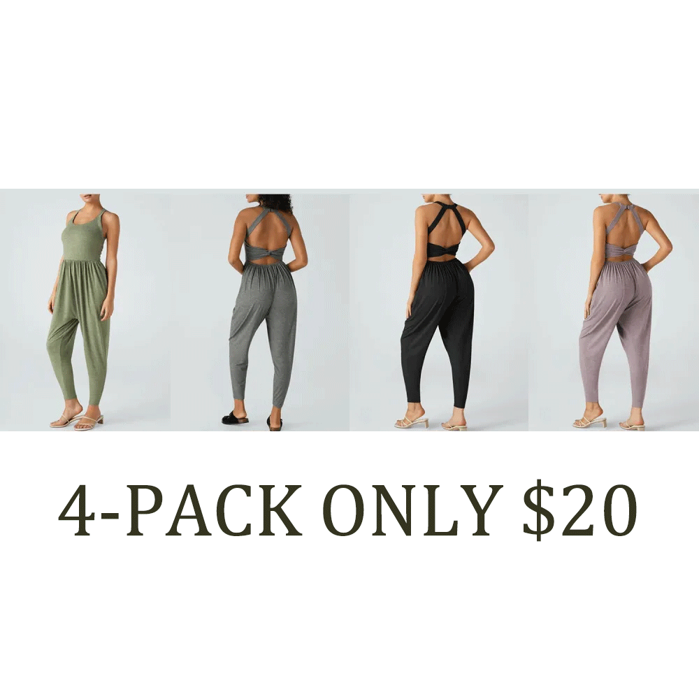 Women's Backless Twisted U-Neck Harem Jumpsuit with Pockets