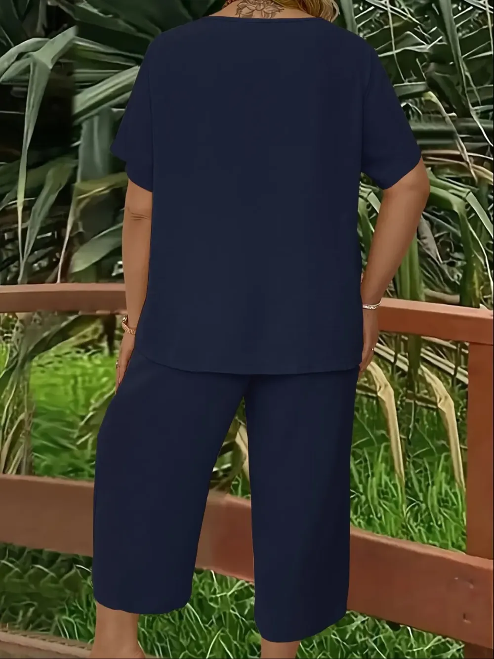 Women's Solid Color Short Sleeve Fashion Top & Casual Wide Leg Pants Set, Summer, Comfortable & Stylish