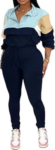 Women's Two Piece Outfits Knit Zip Top Jacket & Elastic Waistband Pant