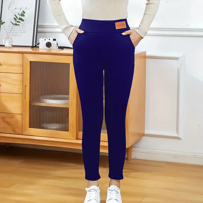 Women's solid casual plush leggings