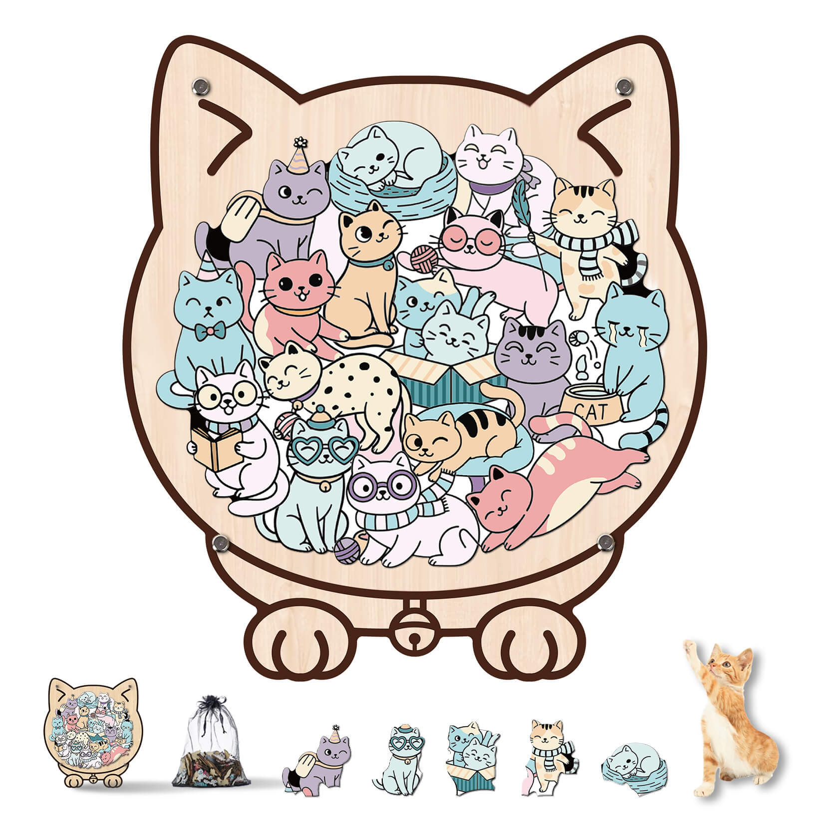 Cute Cat Shaped Wooden Puzzle for Baby