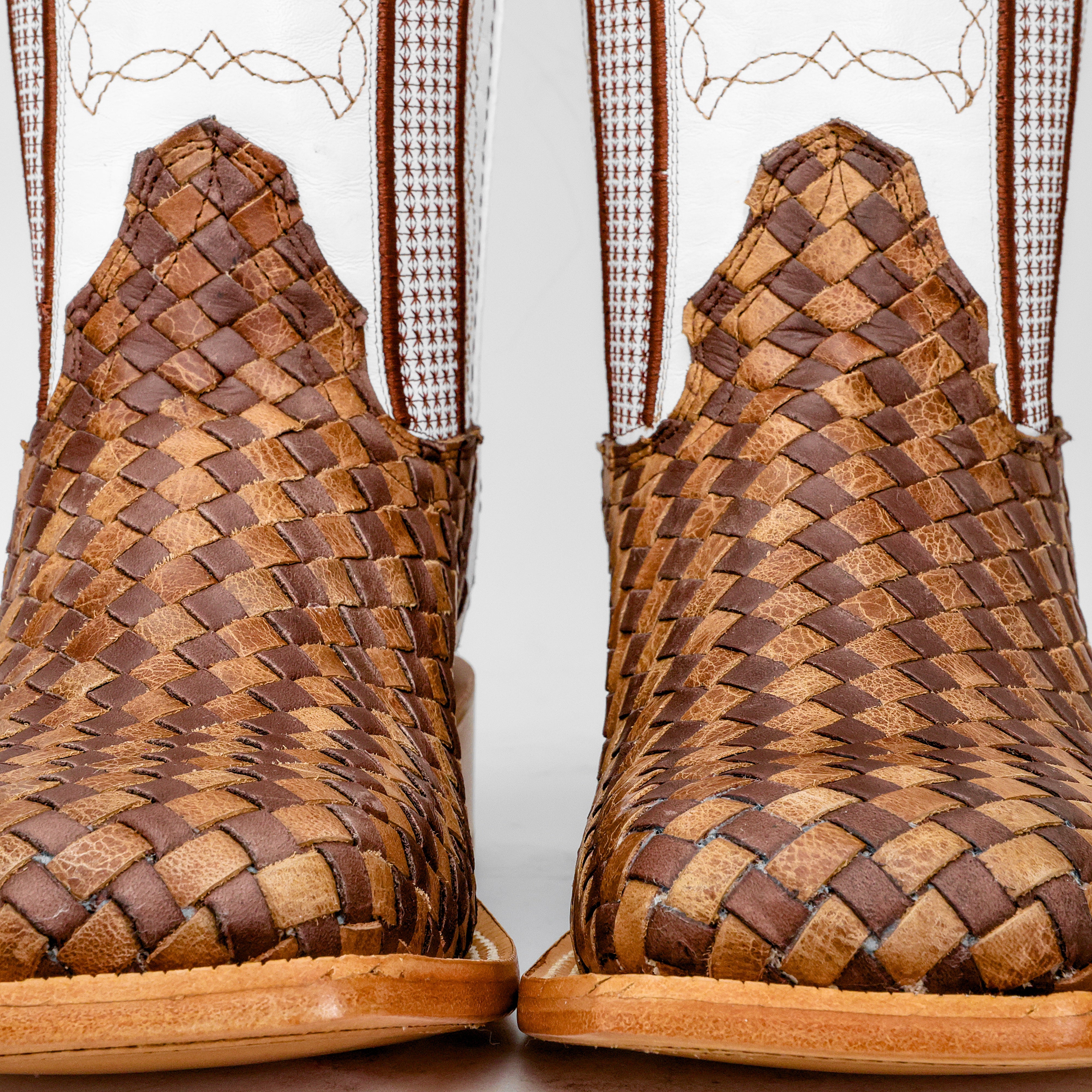 Tan Basketweave Boots -Square Toe