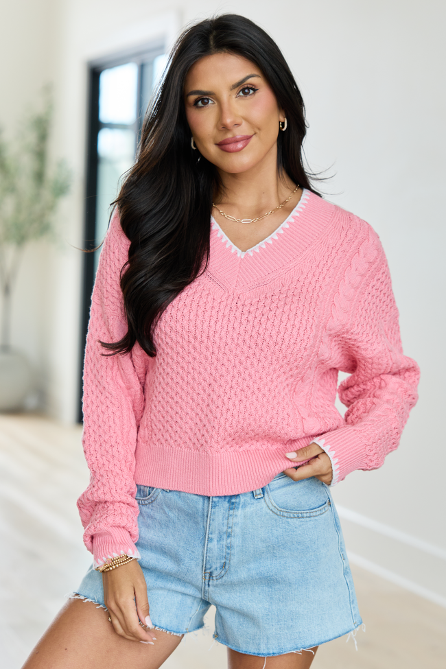 Justice Stitch Trim V-Neck Sweater