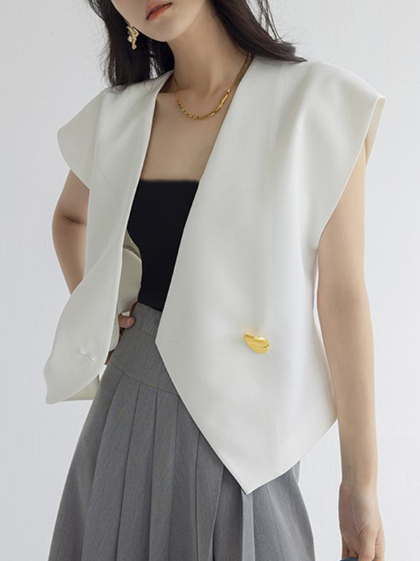 Asymmetric Buttoned Sleeveless V-Neck Vest Top