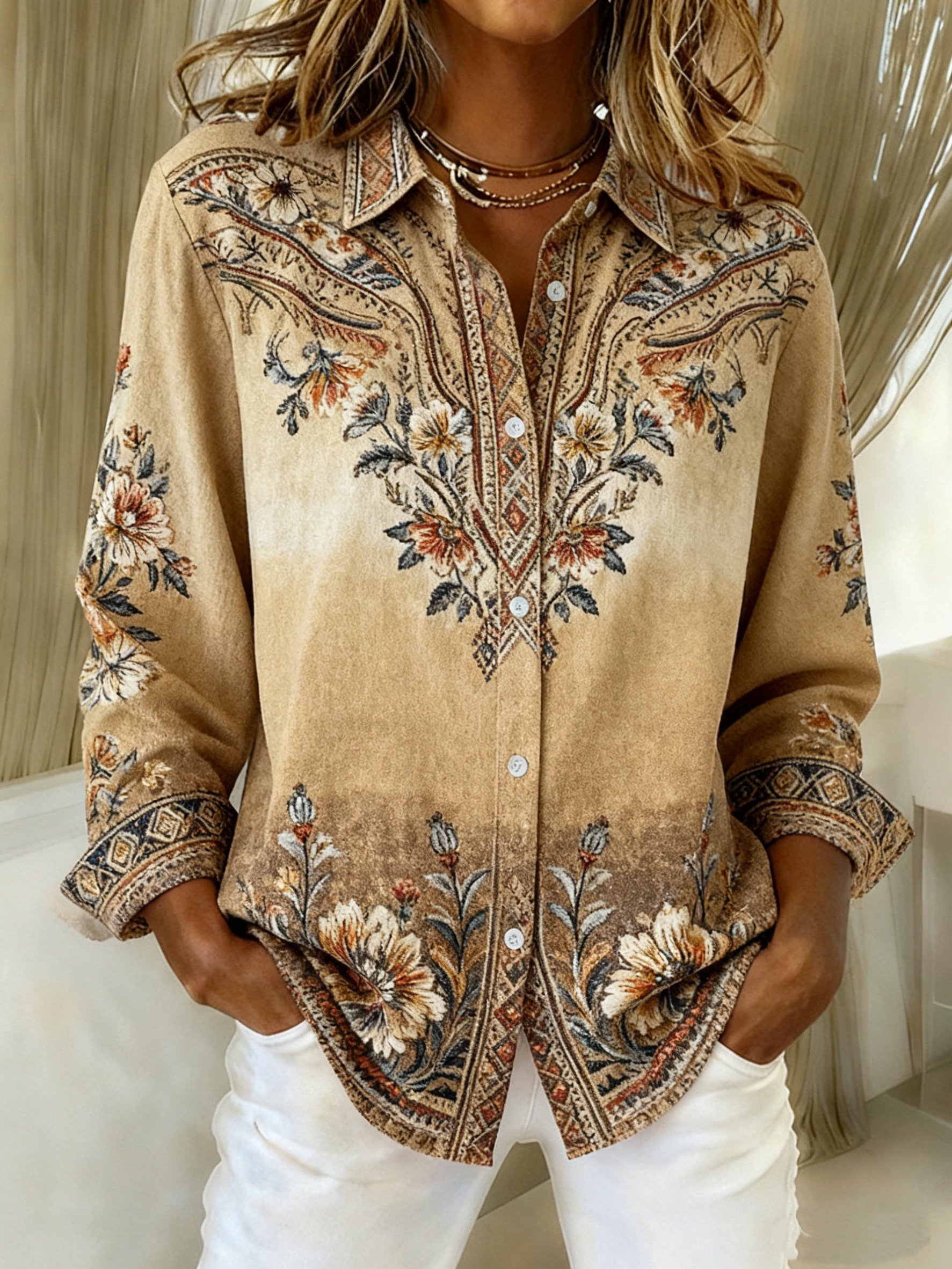Women's Floral Gradient Print Shirt Top