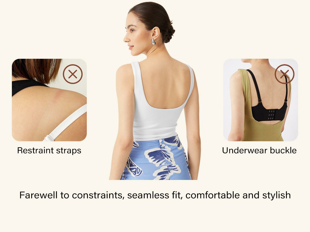 Women's Boatneck Open-Back Brami Tank Top – Built-In Bra, Spaghetti Strap