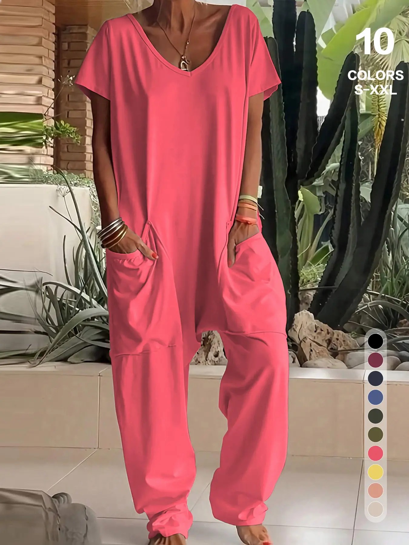 Women’s Casual Short Sleeve Wide-Leg Jumpsuit