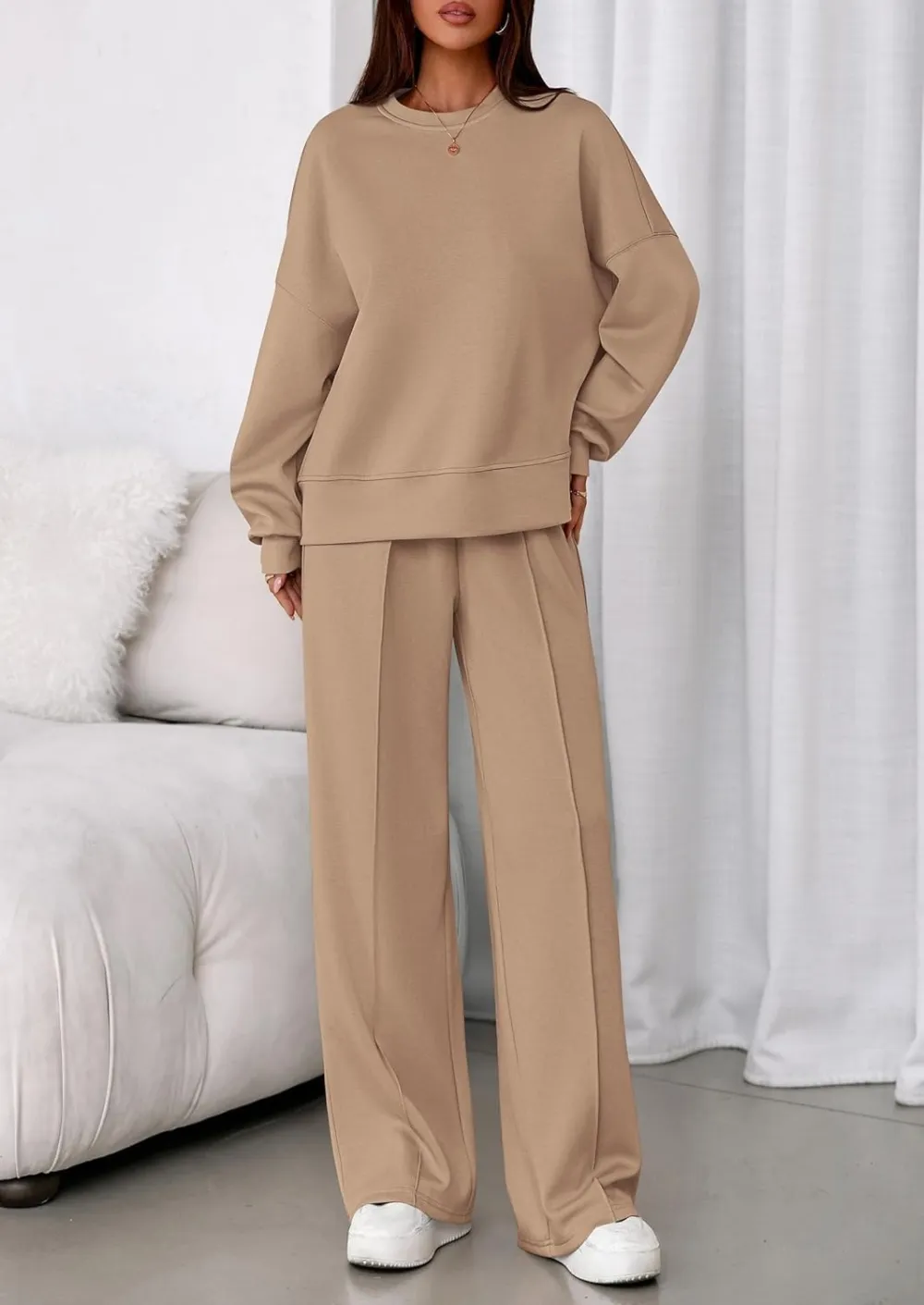 2 Piece Sets For Women Fall Trendy Long Sleeve Sweatshirt Wide Leg Pants Loungewear Set
