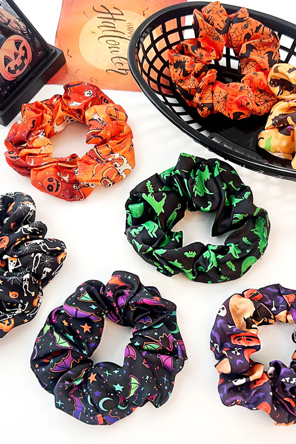 Black Halloween Pattern Print Hair Scrunchie