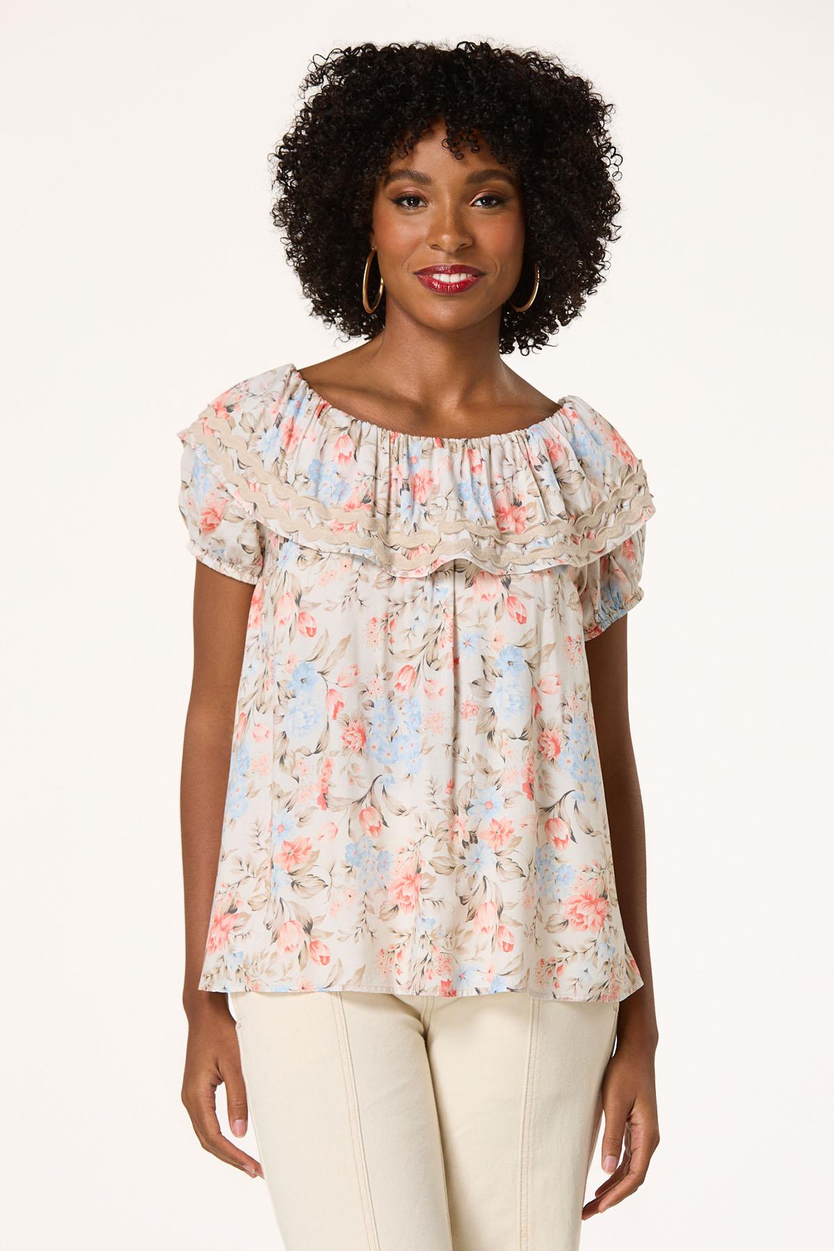Off Shoulder Ric Rac Floral Top