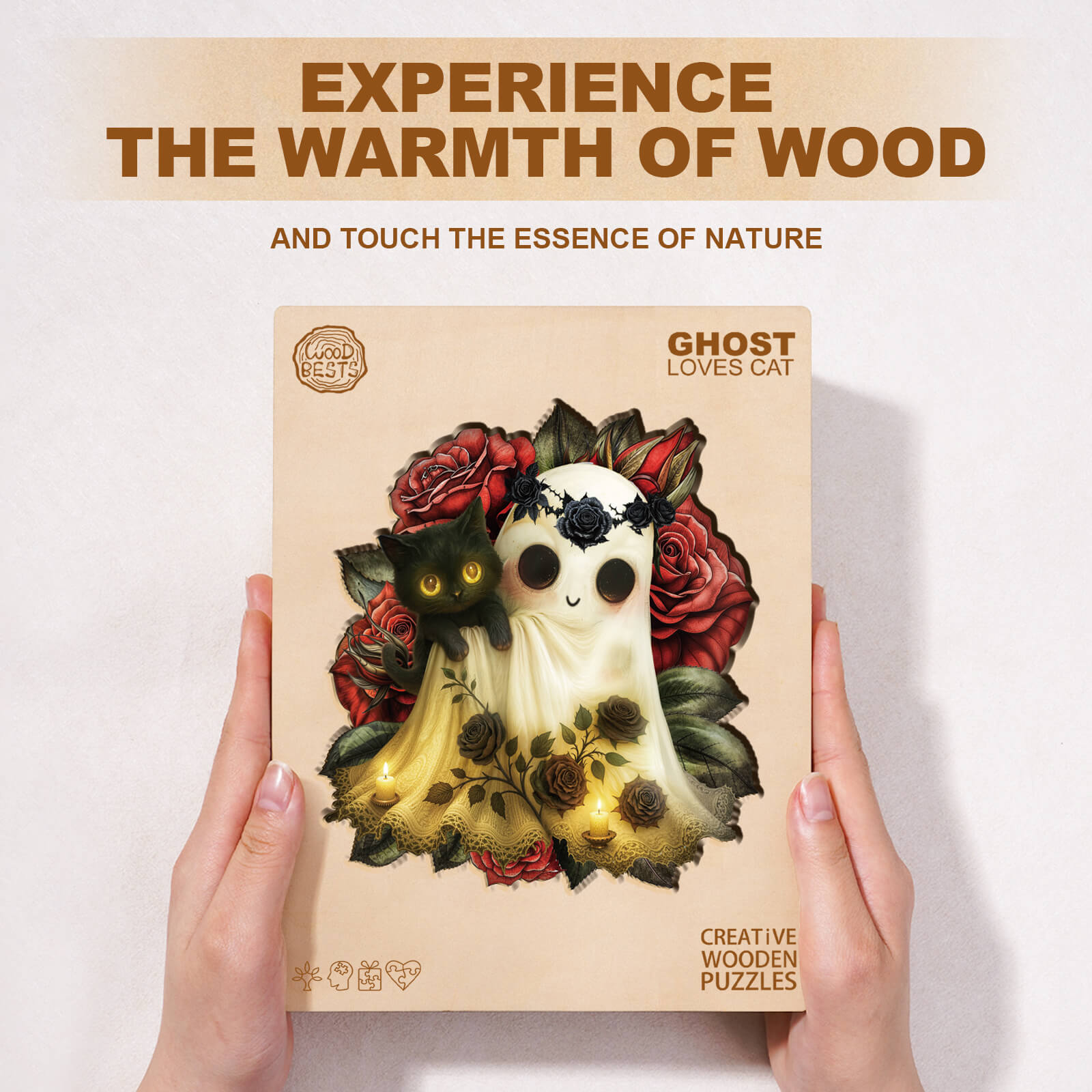 Ghost Loves Cat Wooden Jigsaw Puzzle