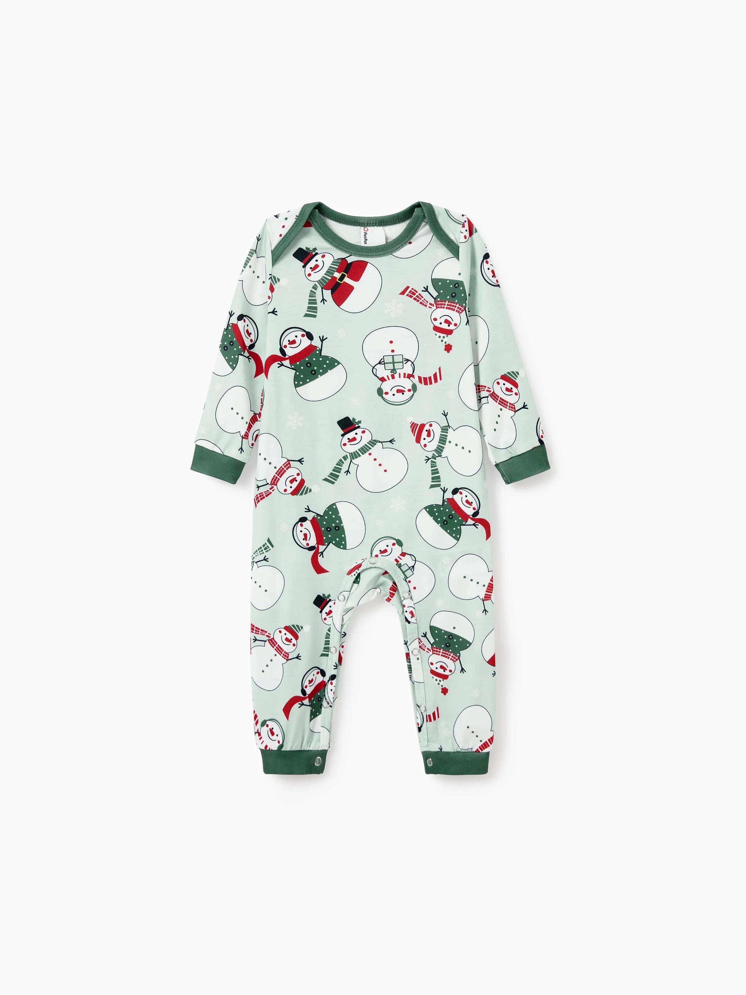Christmas Matching Family Pajamas Set Christmas Snowman Print PJS with Christmas Socks Mint Green