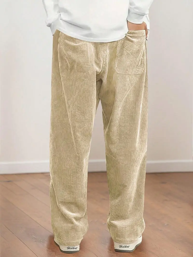 Women's Straight Leg Corduroy Pants Featuring Drawstring Elastic Waist, Fit for Casual
