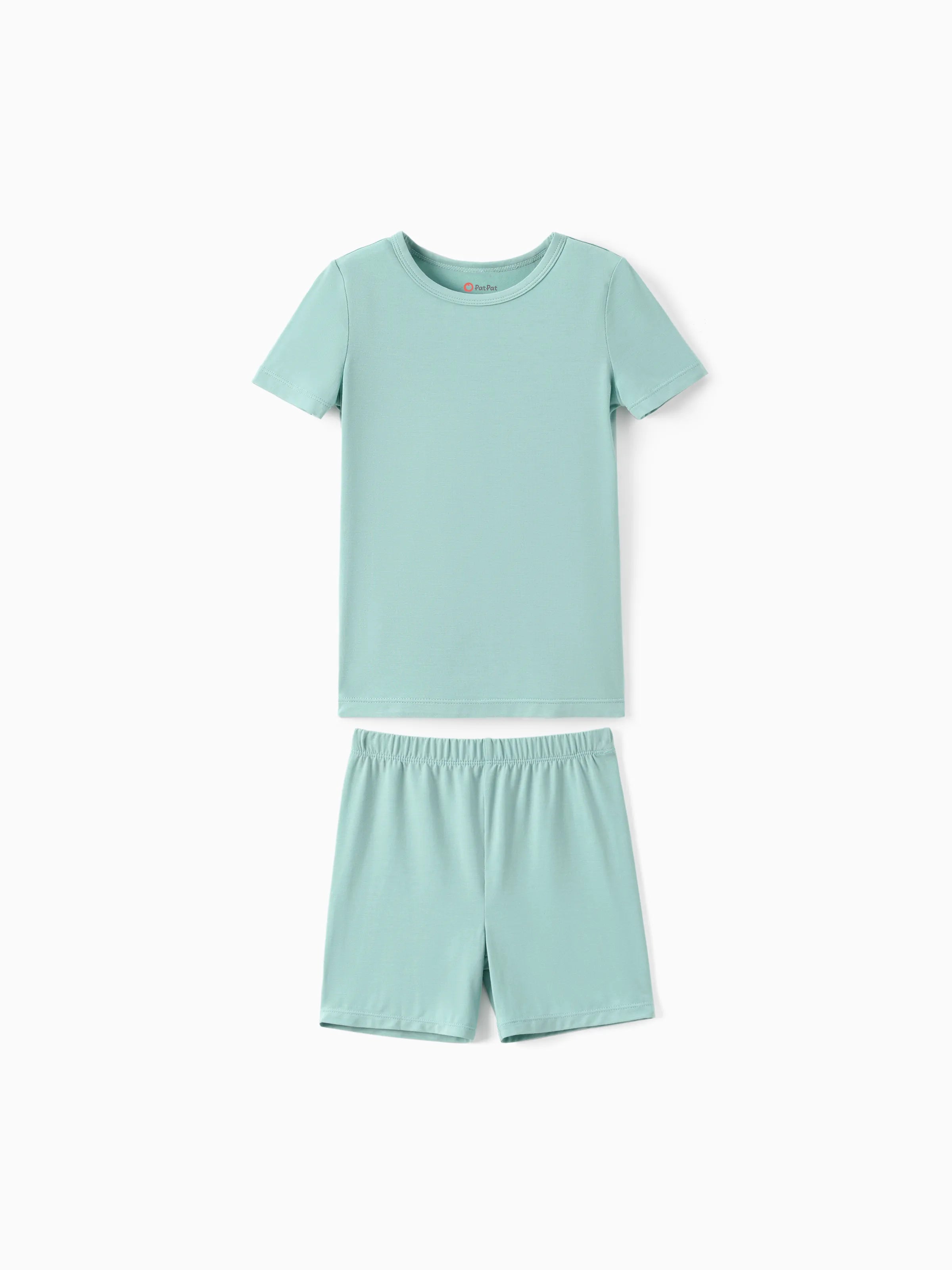 Bamboo Family Pajamas Solid Color Green Short Sleeve Matching Pajama Set ( Snug-Fitting for Children ) Green