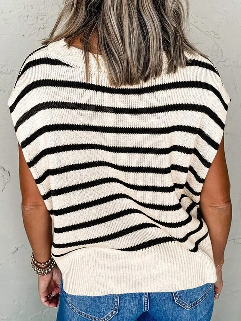Women's Striped Print Crew Neck Sweater Pullover(Just $3 Each!)
