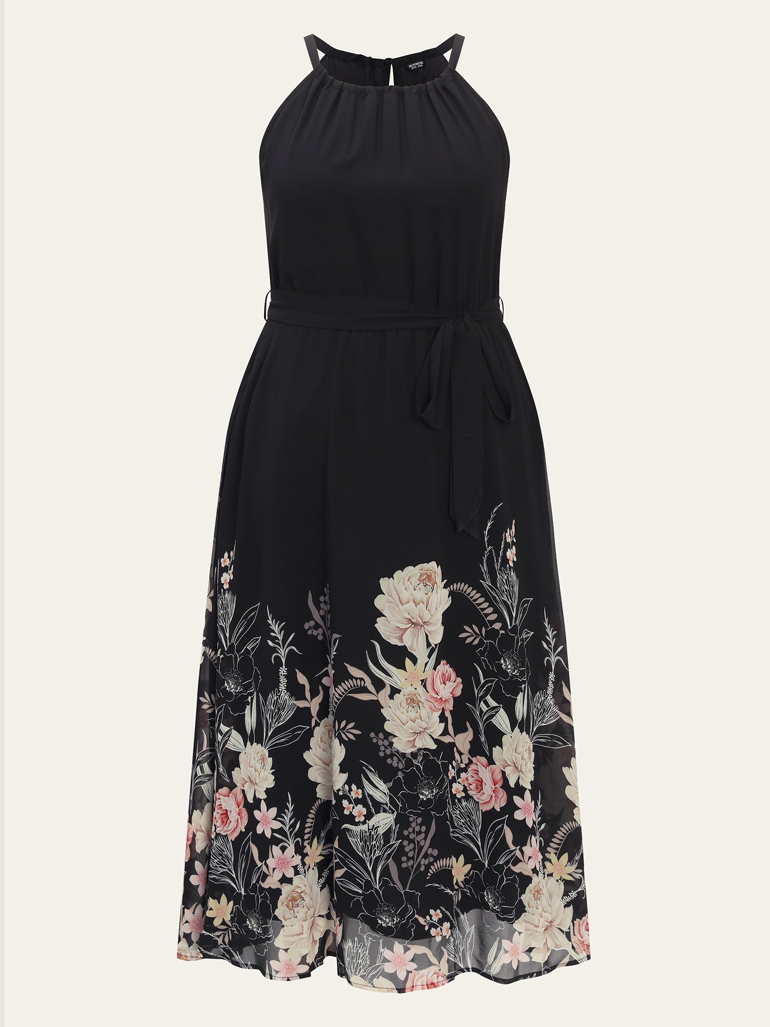 Budding Romance Halter Neck Stretchy Waist Midi Dress