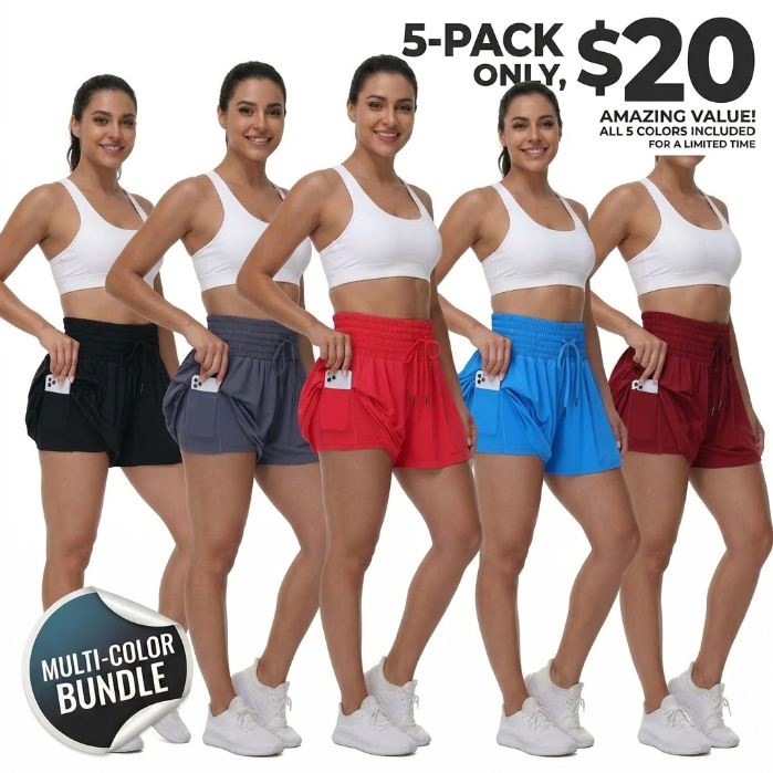 🛍️【Stock Up Deals】Women’s 2-in-1 High-Waisted Flowy Athletic Shorts with Pockets