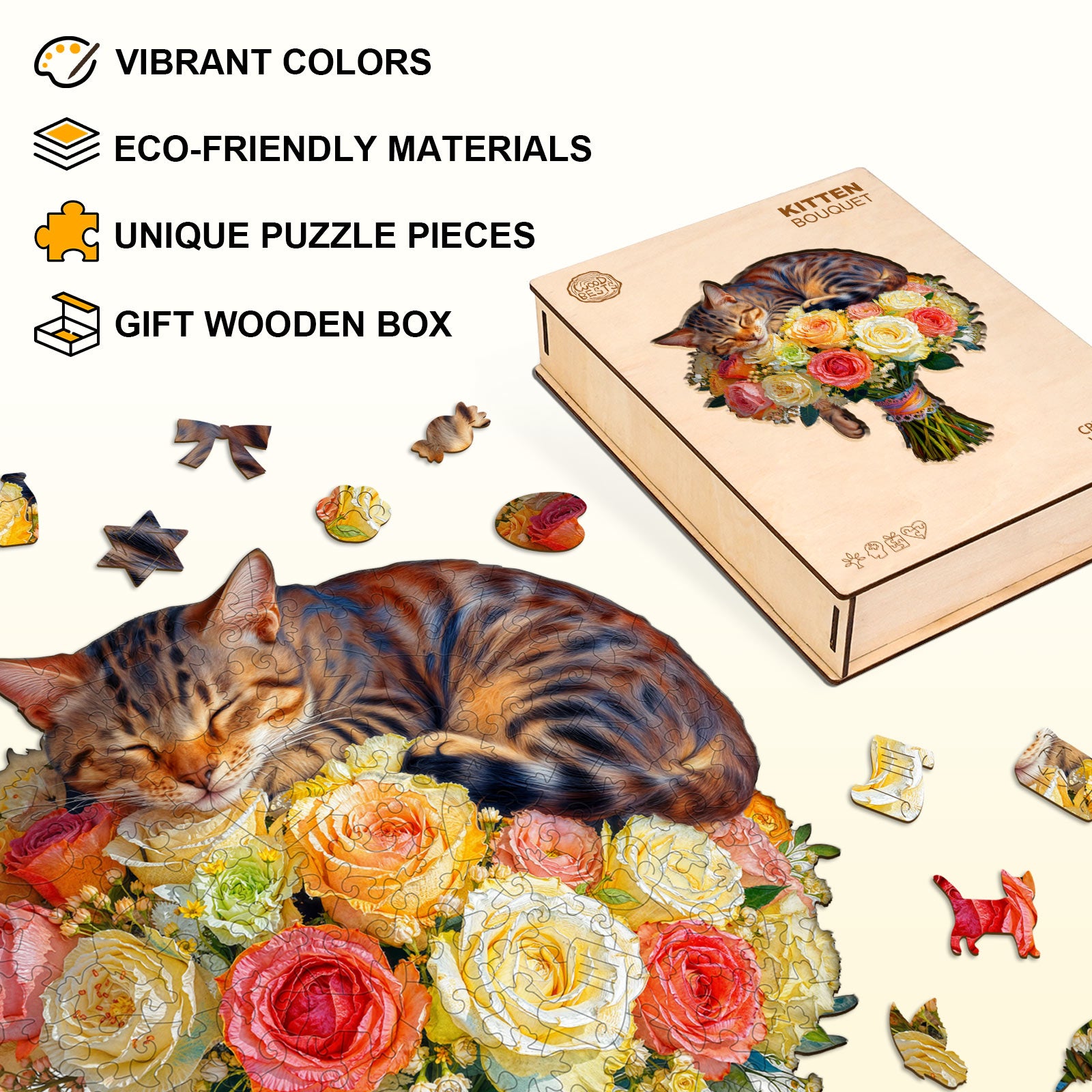 Kitten Bouquet Wooden Jigsaw Puzzle