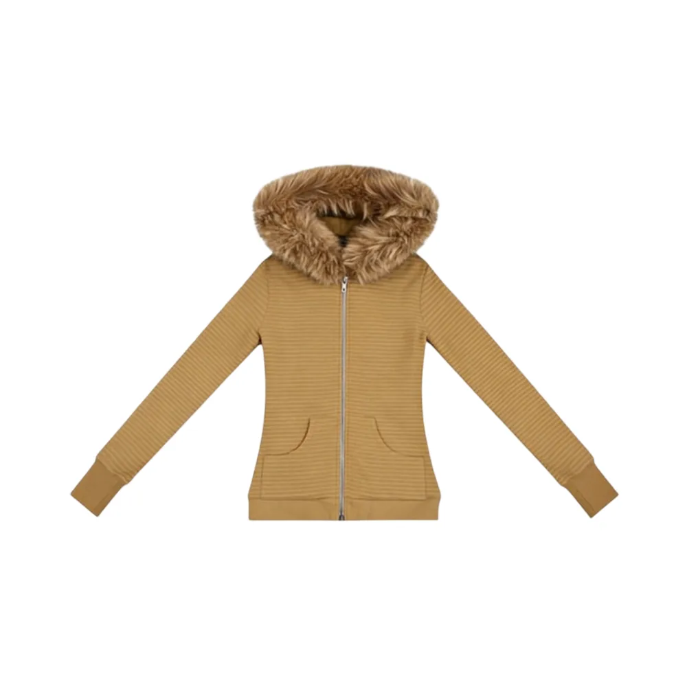 Women’s Striped Fur Collar Zip Hoodie
