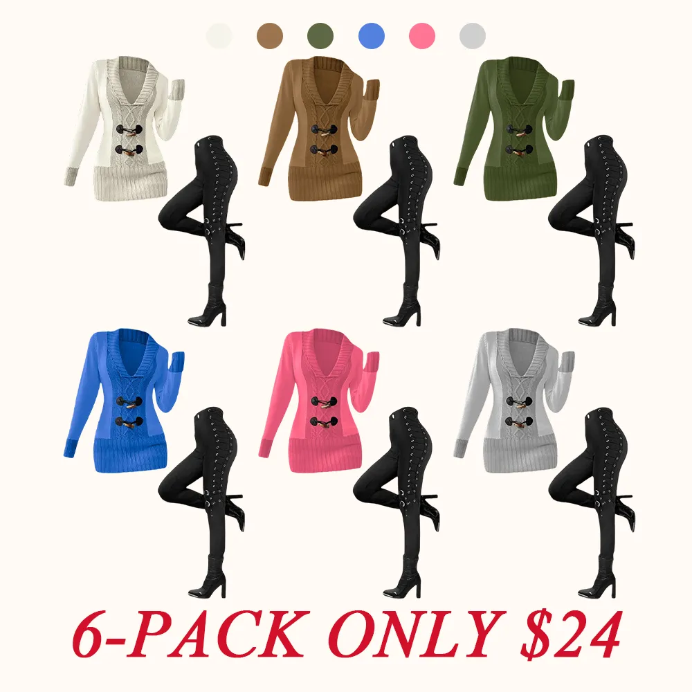 Women's suit: faux horn button sweater and loop-buttoned leggings