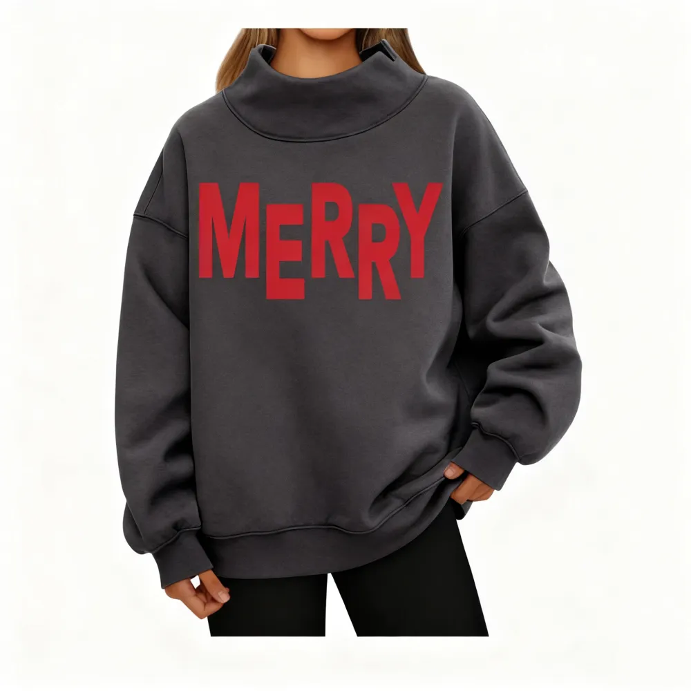 Merry Christmas Puff Print Design Sweatshirt
