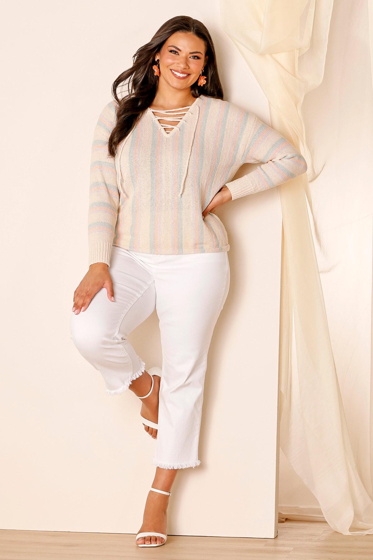 Plus Size Cropped Frayed White Jeans