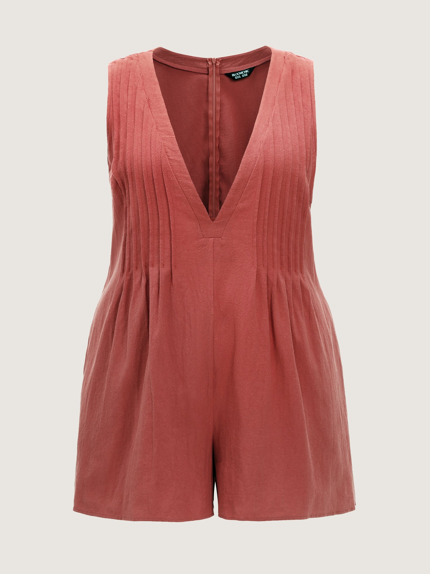 Pure Cotton Pleated Side V-Neck Romper