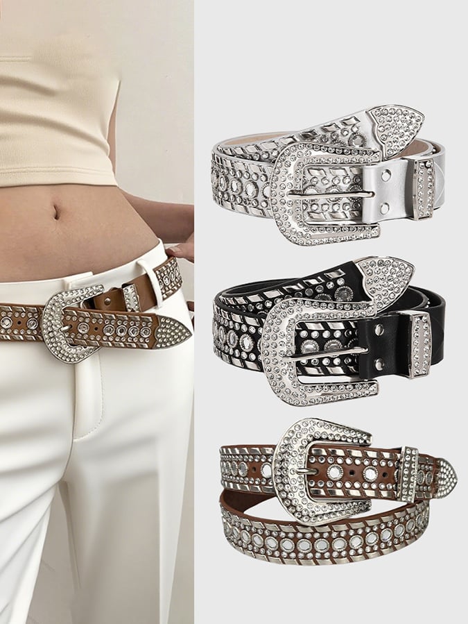 Women'S Rhinestone-Embellished Belt