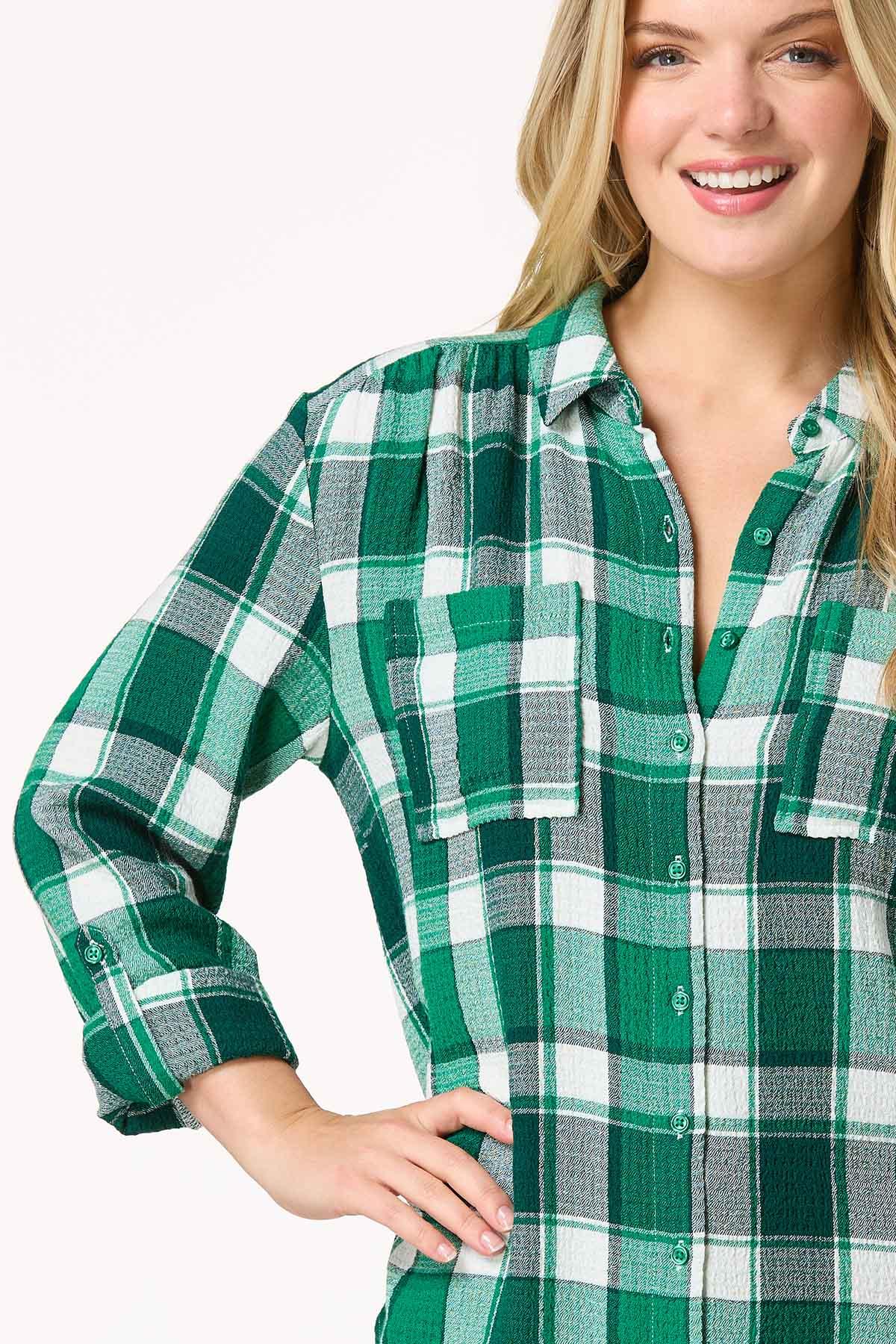 Textured Green Plaid Shirt