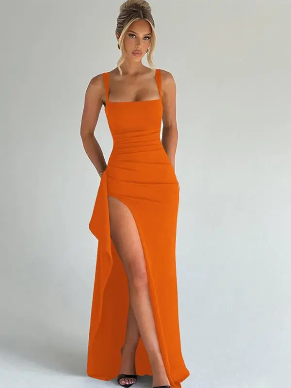 Women's Plain Split Thigh Backless Dress