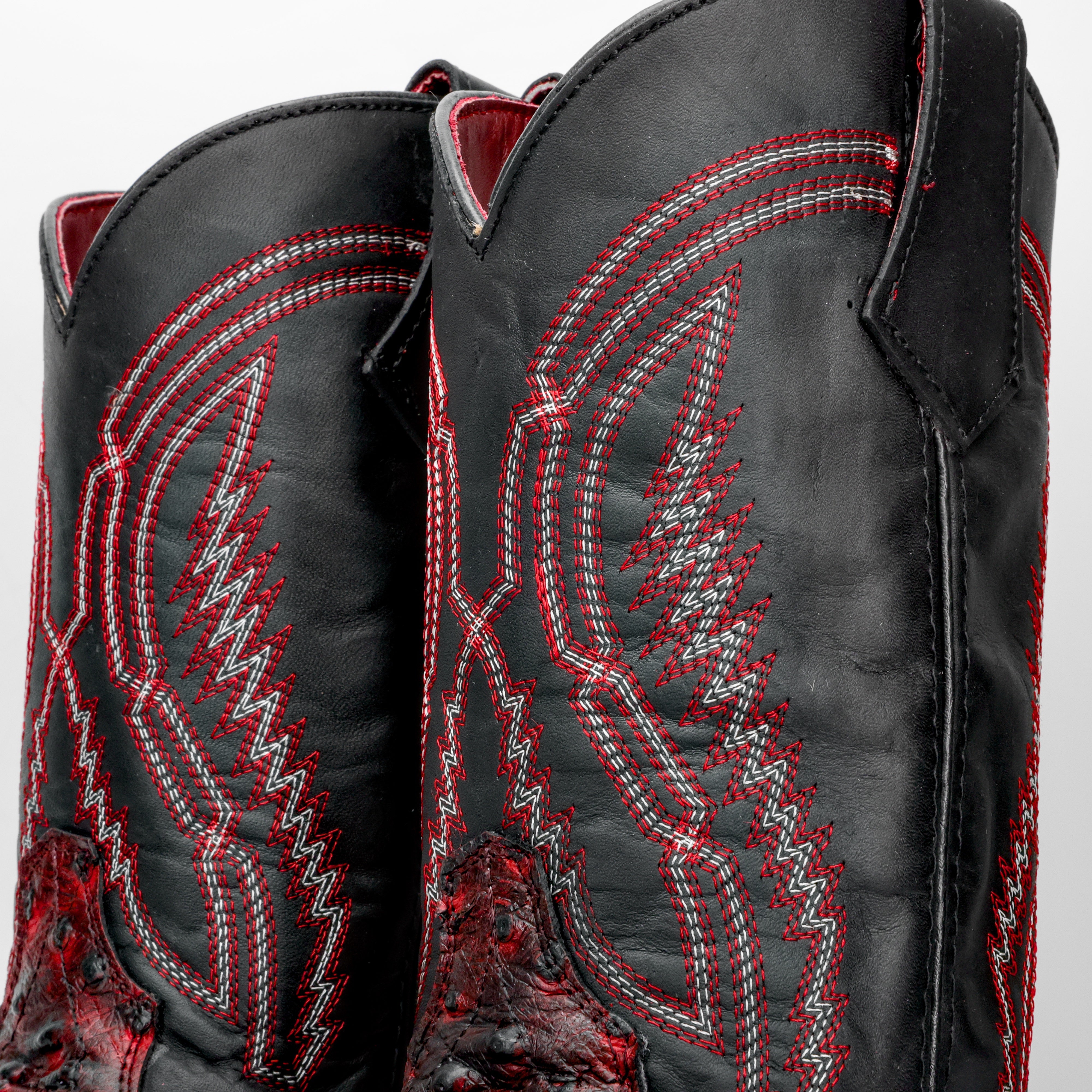 Black Cherry Ostrich Leather Boots With 3D Lightweight Sole - Composite Toe
