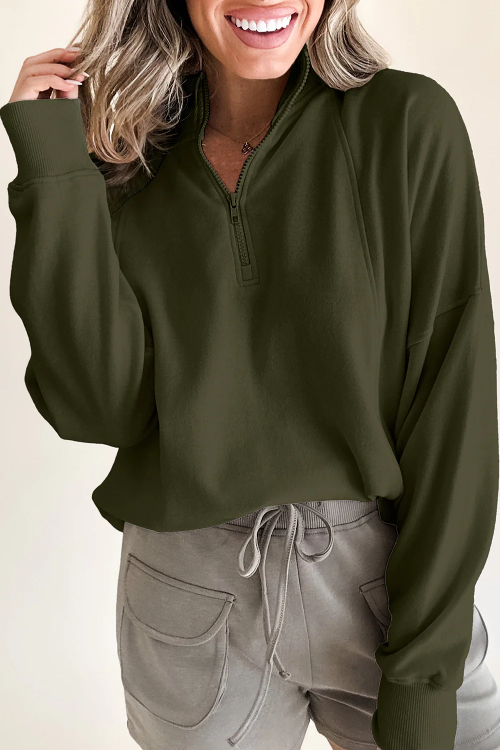 Jungle Zipped Neck Pullover Drop Shoulder Sweatshirt