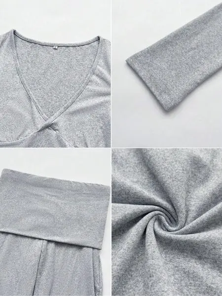 Elegant Casual V-Neck Long Sleeve Basic Two-Piece Outfit Set