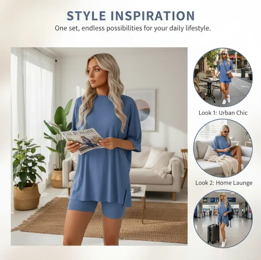 Women's Oversized Tee & Shorts Loungewear Sets