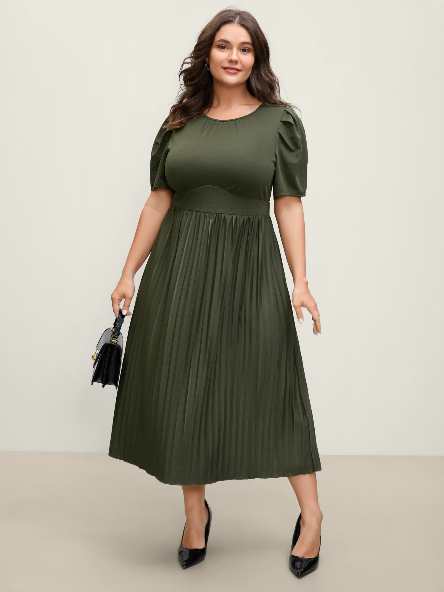 Pleated Skirt Triangular Waist Midi Dress