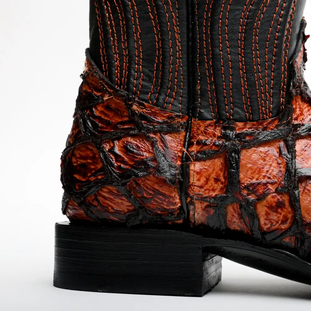 Cognac Jumbo Pirarucu Leather Boots - Square Toe