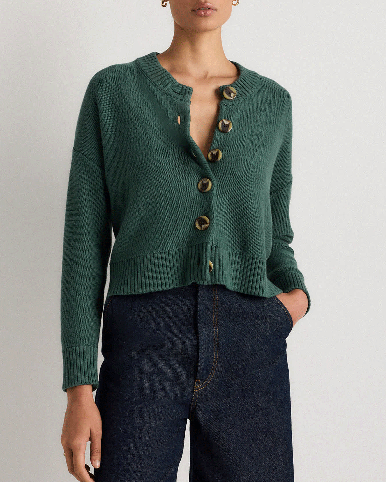 Women’s Organic Cotton Cropped Cardigan – Button Front Lightweight Knit Sweater