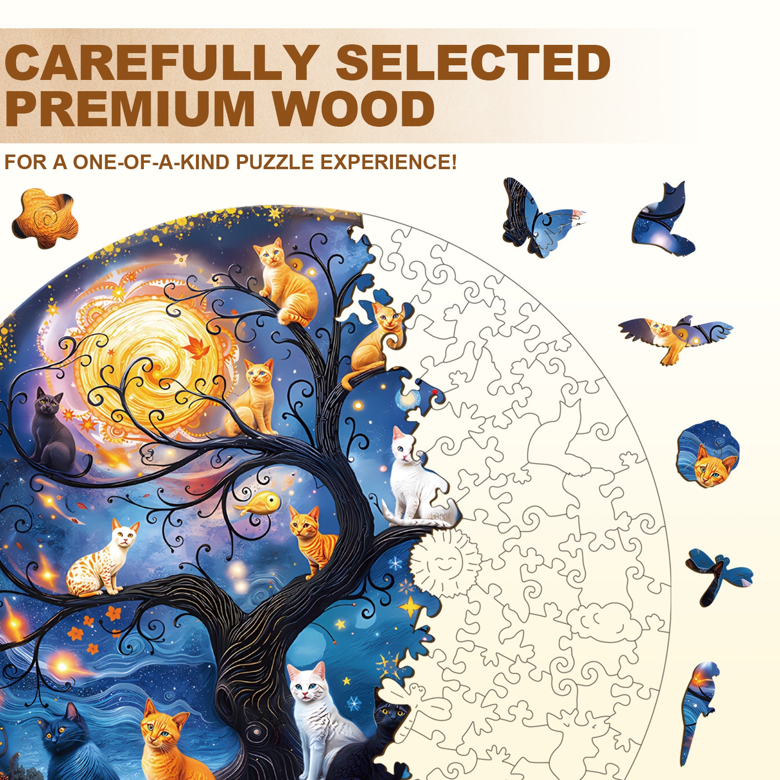 Tree And Cat Wooden Jigsaw Puzzle