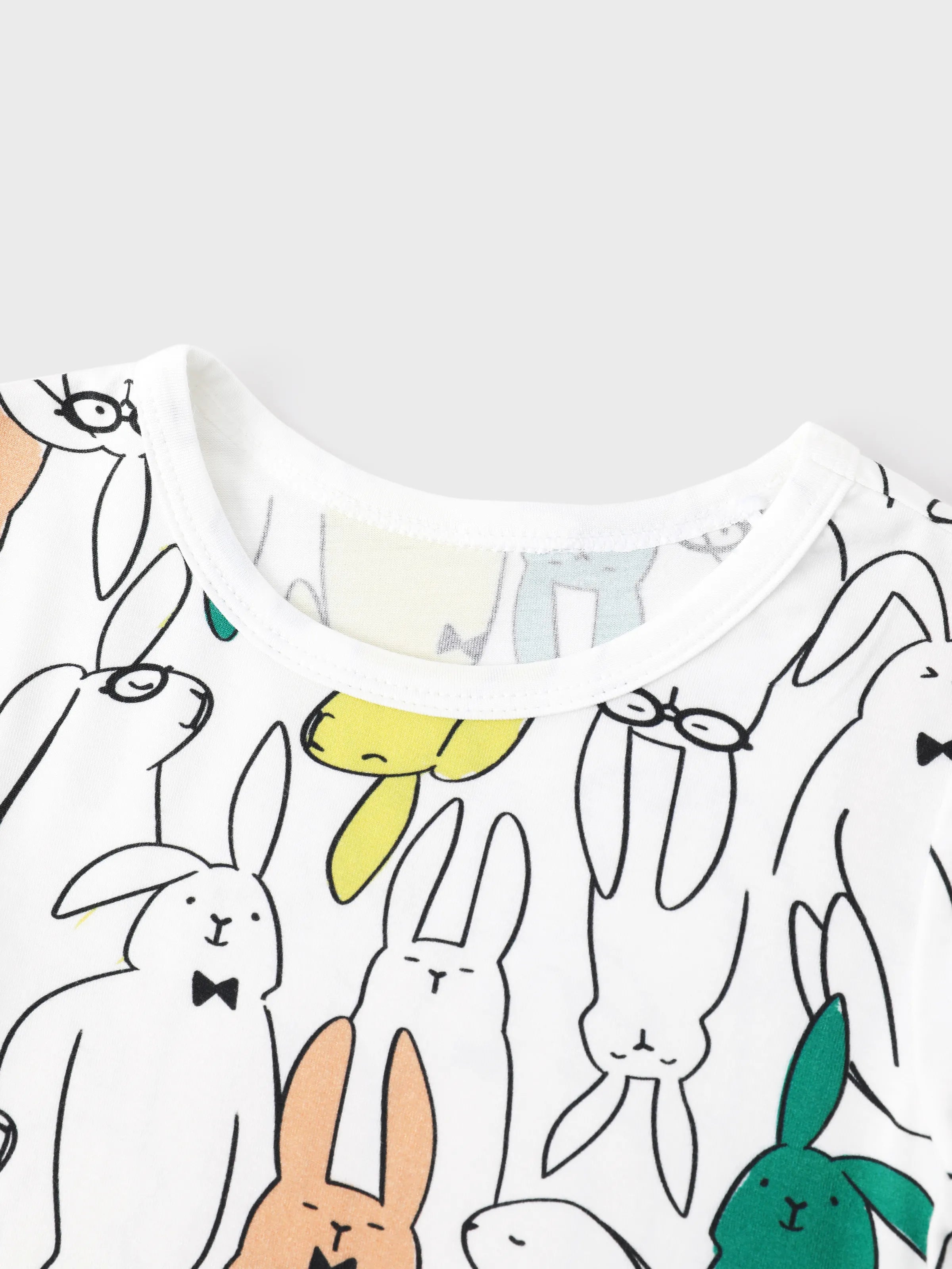 Bamboo Family Pajamas Rabbit Print Short-sleeve Matching Pajama Set (Snug-Fitting for Children) White