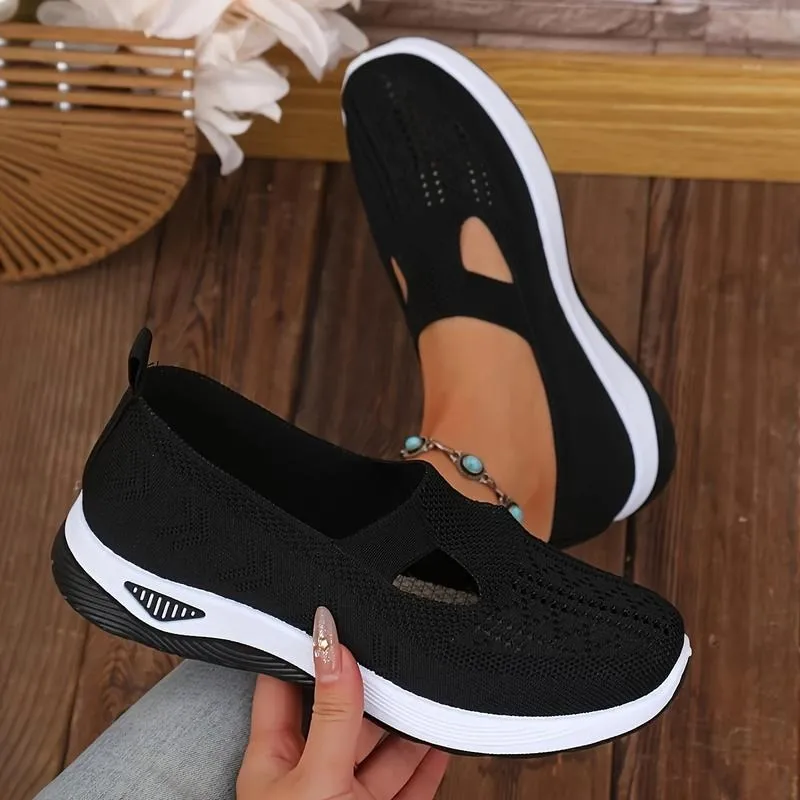 Women's Slip-Ons - Airy Mesh Sneakers with Hollow Cut-Out Design | Lightweight & Cute for Outdoor Walking