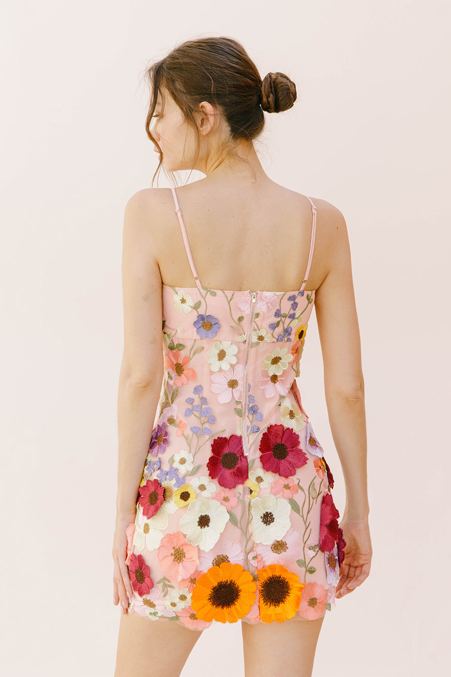Allie 3D Floral Embroidered Mini Dress