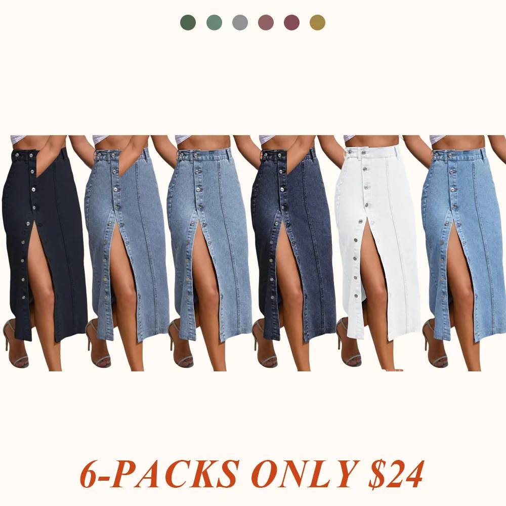 Women's Button Front Denim Skirt