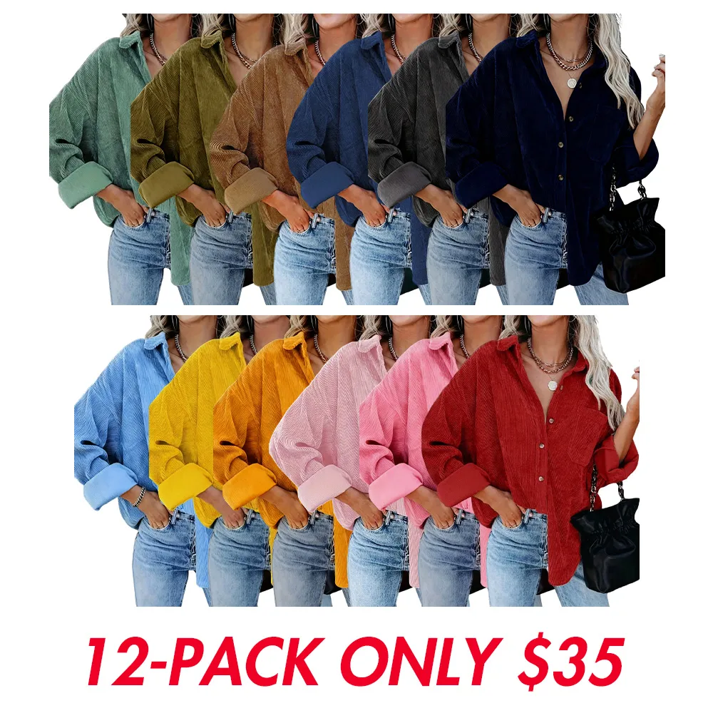 Women's Corduroy Shirt with Pocket Buttons and Front Opening