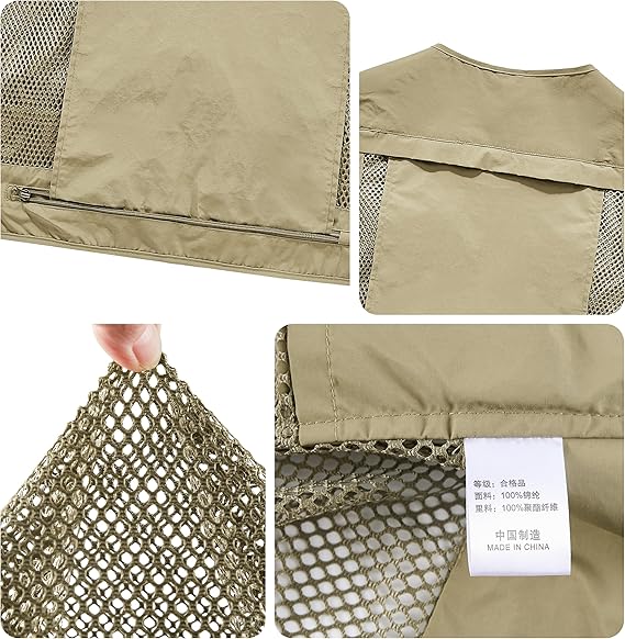 Made from 100% nylon, anti-static design ensures safety (true size). Men’s fashion quick-dry mesh casual outdoor multi-pocket fishing photography vest/work vest jacket with multiple pockets, suitable for outdoor activities.